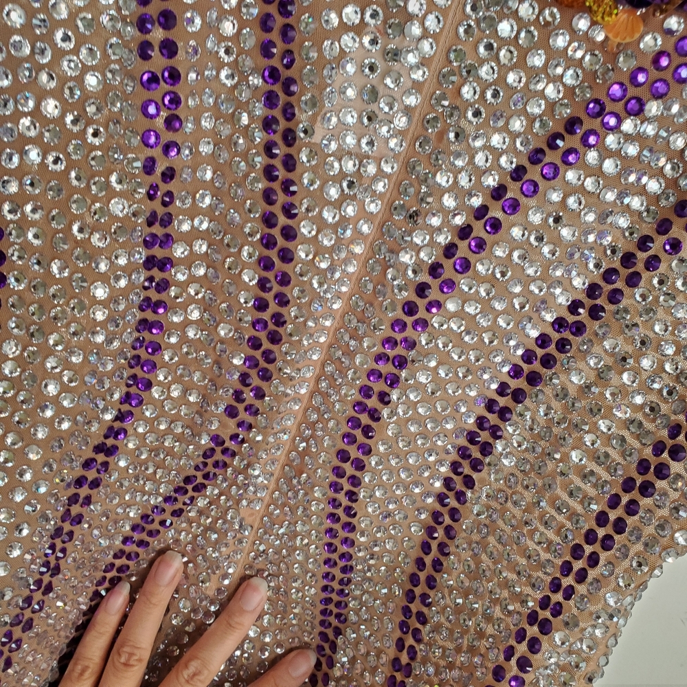 Embellished Purple & Gold One-Piece Rave Bodysuit - Picture 2 of 6